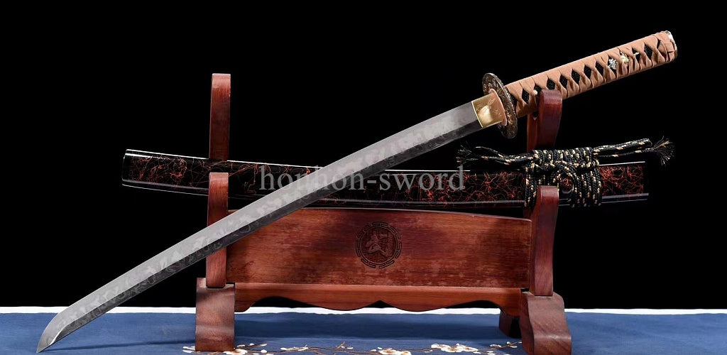 1095 Kohlenstoffstahl Katana Blaue Klinge Japanisches Samurai-Schwert Full Tang Schwarz