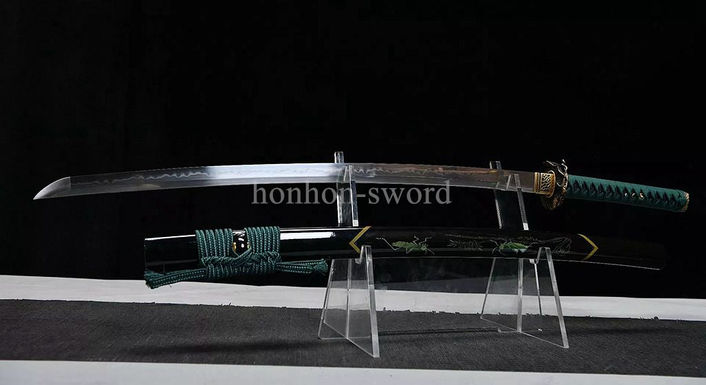 1095 Kohlenstoffstahl Katana Blaue Klinge Japanisches Samurai-Schwert Full Tang Schwarz