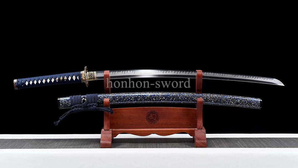 Katana à lame bleue en acier à haute teneur en carbone 1095, épée de samouraï japonais, épée complète noire