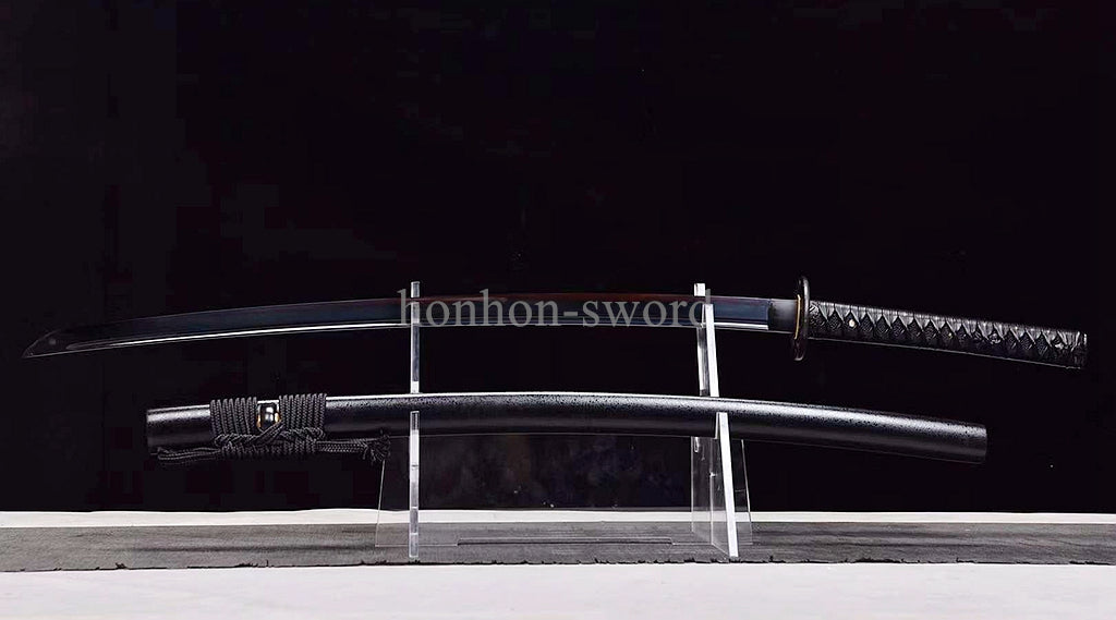 Katana à lame bleue en acier à haute teneur en carbone 1095, épée de samouraï japonais, épée complète noire