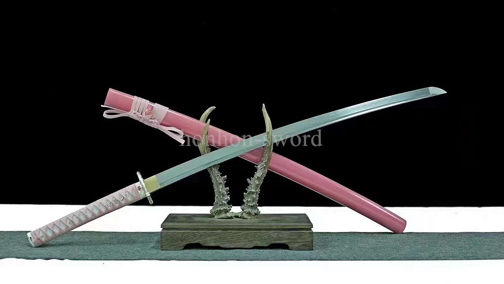 Japanese Pink Sakura Sword T10 Steel Clay Tempered Lady Samurai Katana Sharp Full Tang.