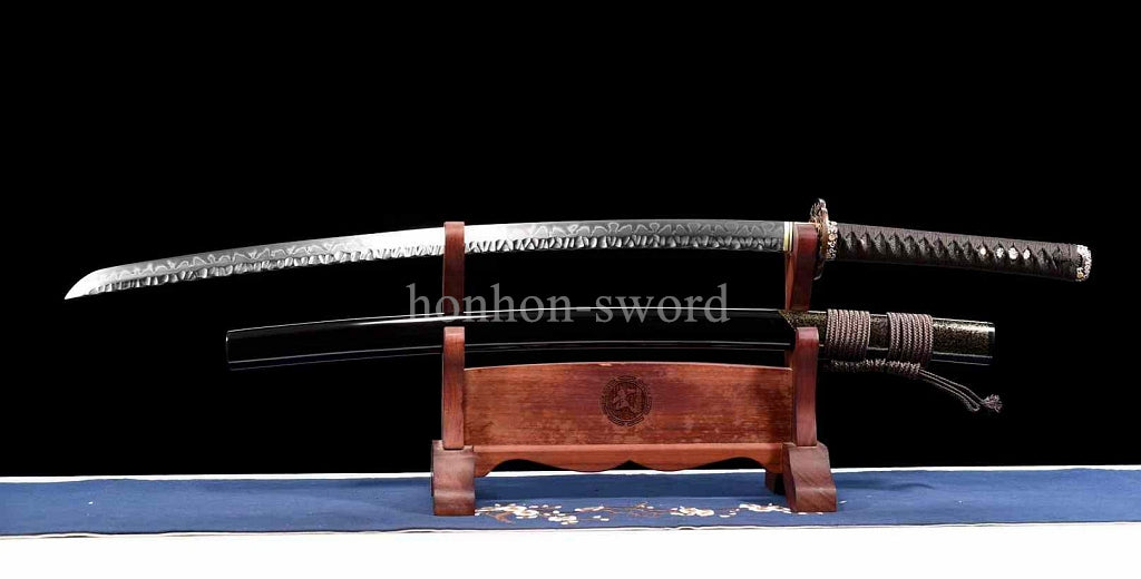 1095 Kohlenstoffstahl Katana Blaue Klinge Japanisches Samurai-Schwert Full Tang Schwarz