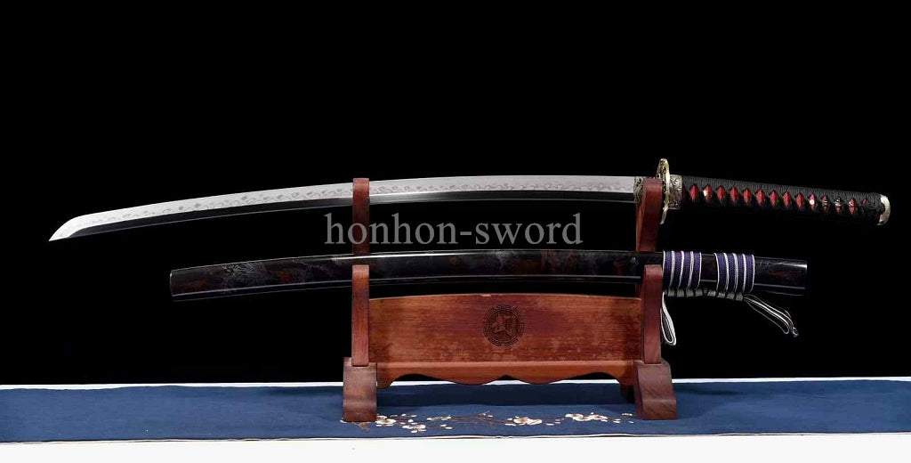 Katana à lame bleue en acier à haute teneur en carbone 1095, épée de samouraï japonais, épée complète noire