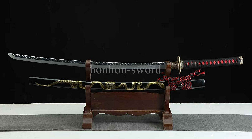 Katana à lame bleue en acier à haute teneur en carbone 1095, épée de samouraï japonais, épée complète noire