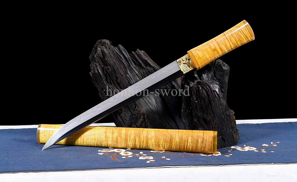 1095 Kohlenstoffstahl Katana Blaue Klinge Japanisches Samurai-Schwert Full Tang Schwarz