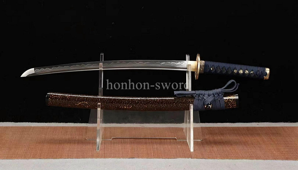 1095 Kohlenstoffstahl Katana Blaue Klinge Japanisches Samurai-Schwert Full Tang Schwarz