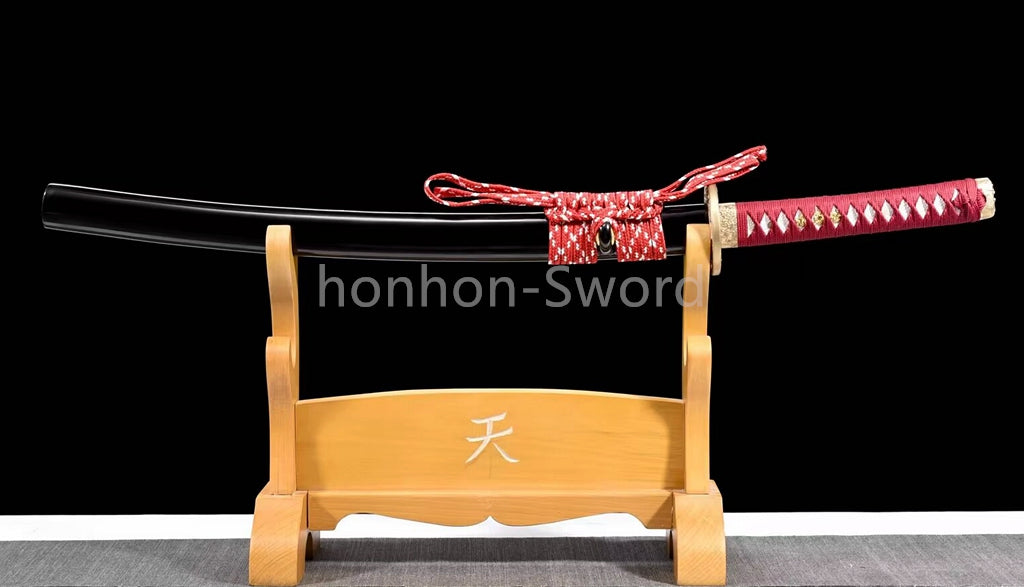 1095 Kohlenstoffstahl Katana Blaue Klinge Japanisches Samurai-Schwert Full Tang Schwarz