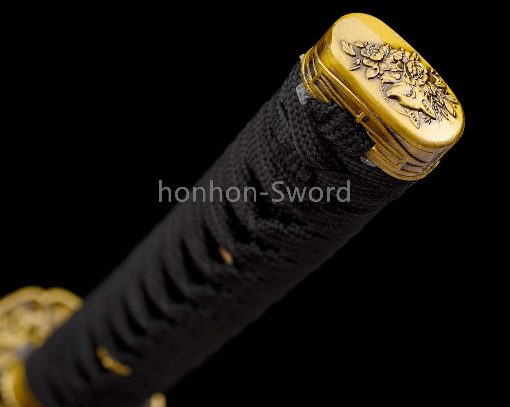 Katana à lame bleue en acier à haute teneur en carbone 1095, épée de samouraï japonais, épée complète noire
