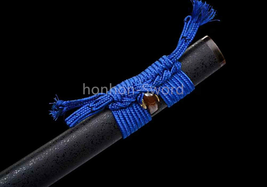 1095 Kohlenstoffstahl Katana Blaue Klinge Japanisches Samurai-Schwert Full Tang Schwarz