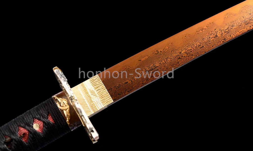 Épée de samouraï japonaise en acier plié noir, katana, lame tranchante faite à la main, noire