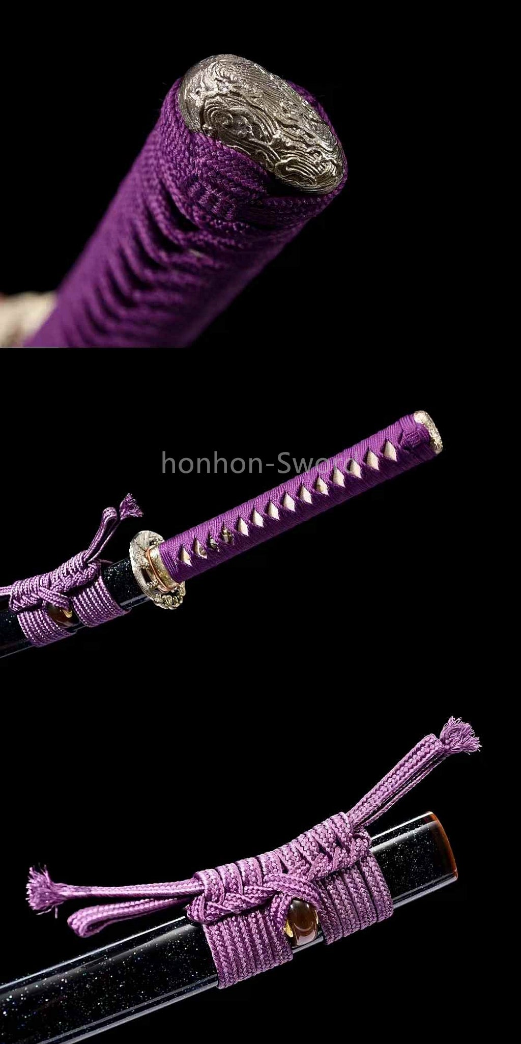 Épée de samouraï japonaise en acier plié noir, katana, lame tranchante faite à la main, noire