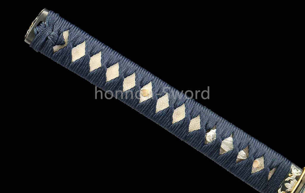 Japanisches Samurai-Schwert Katana aus schwarzem gefaltetem Stahl, Full Tang, handgefertigt, scharfe Klinge, schwarz