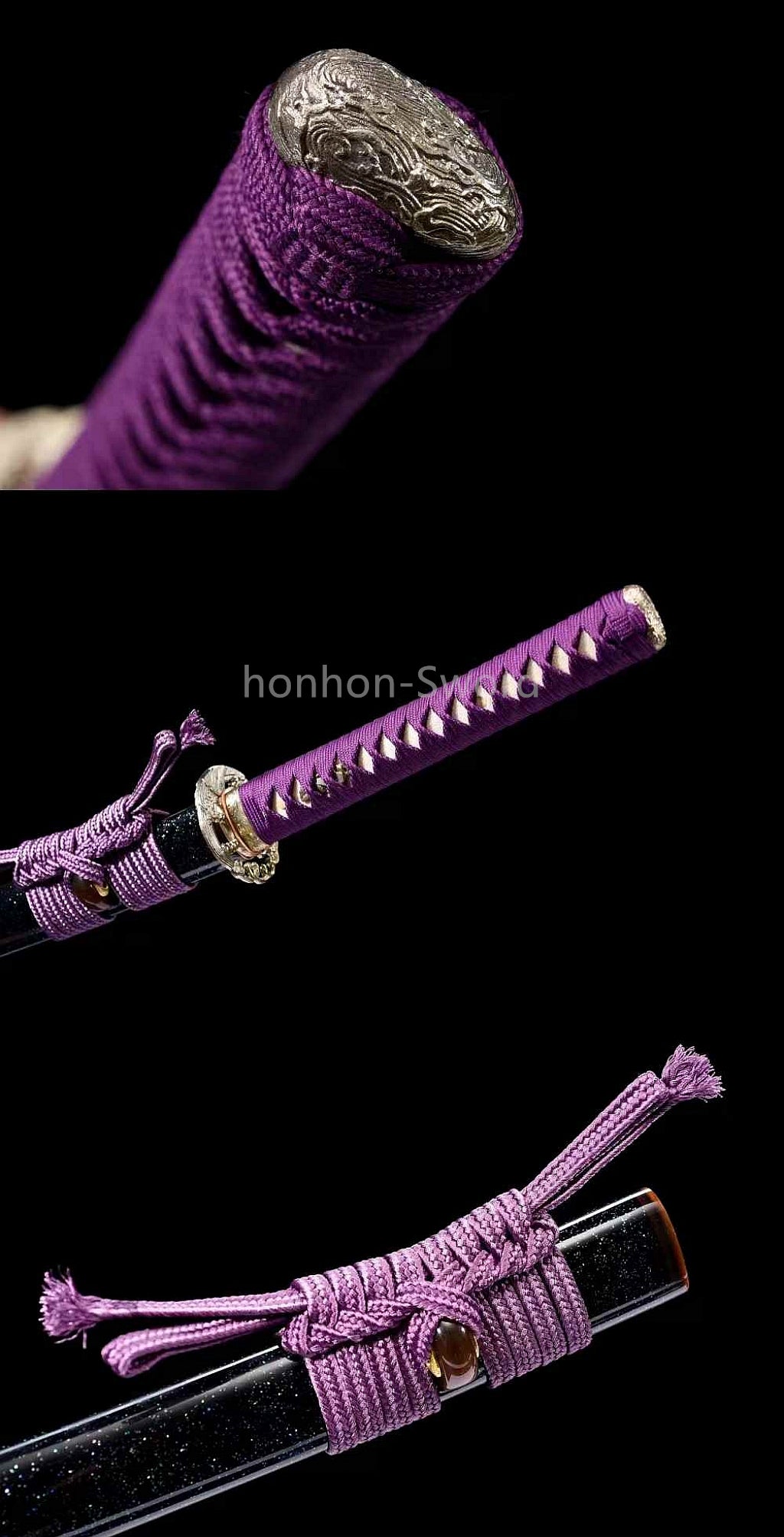 Épée de samouraï japonaise en acier plié noir, katana, lame tranchante faite à la main, noire