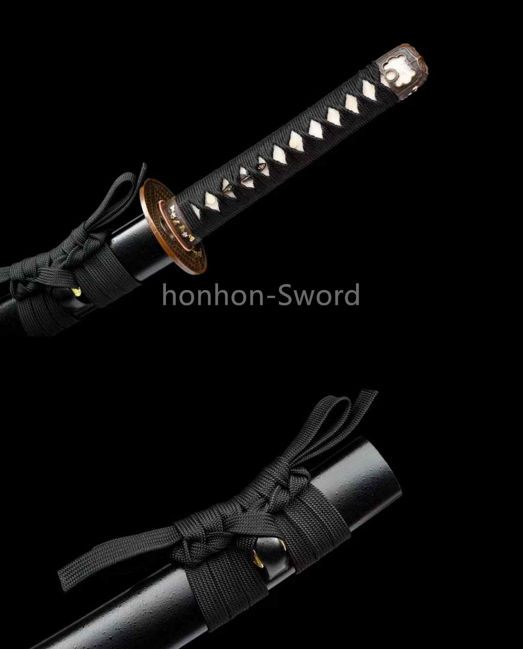 Épée de samouraï japonaise en acier plié noir, katana, lame tranchante faite à la main, noire