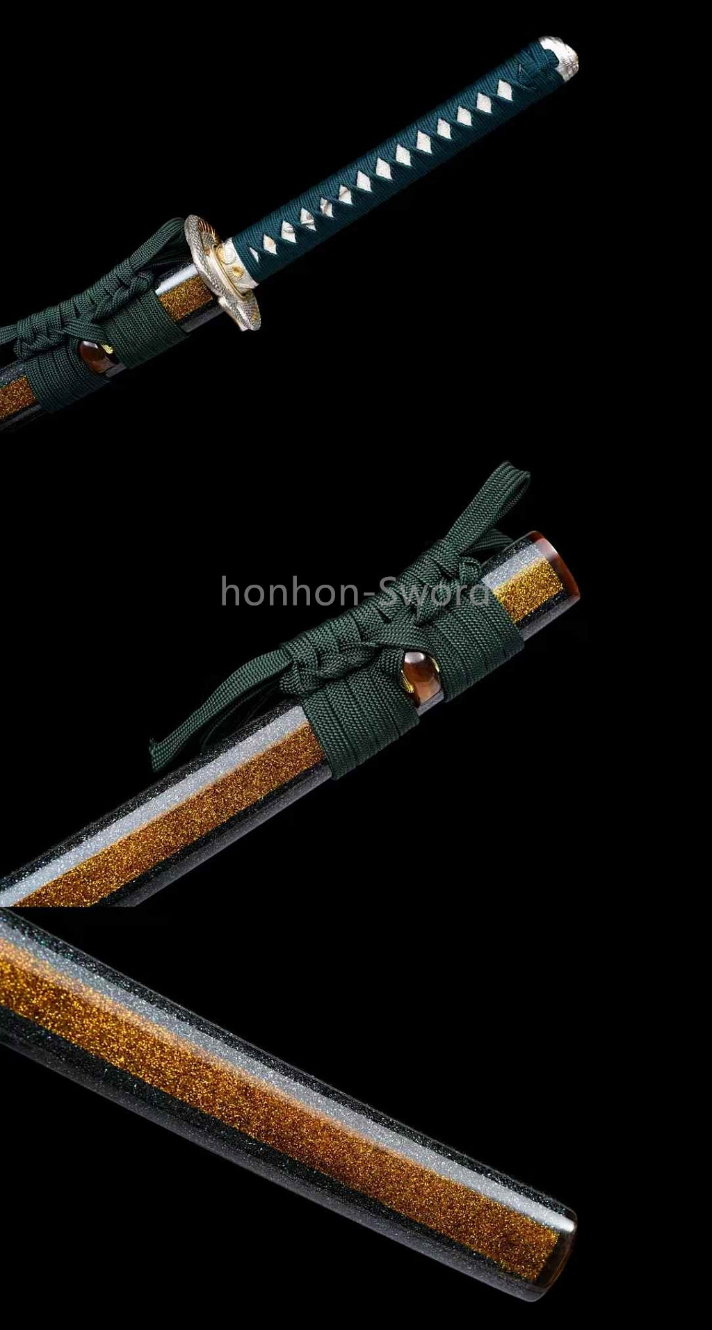 Japanisches Samurai-Schwert Katana aus schwarzem gefaltetem Stahl, Full Tang, handgefertigt, scharfe Klinge, schwarz