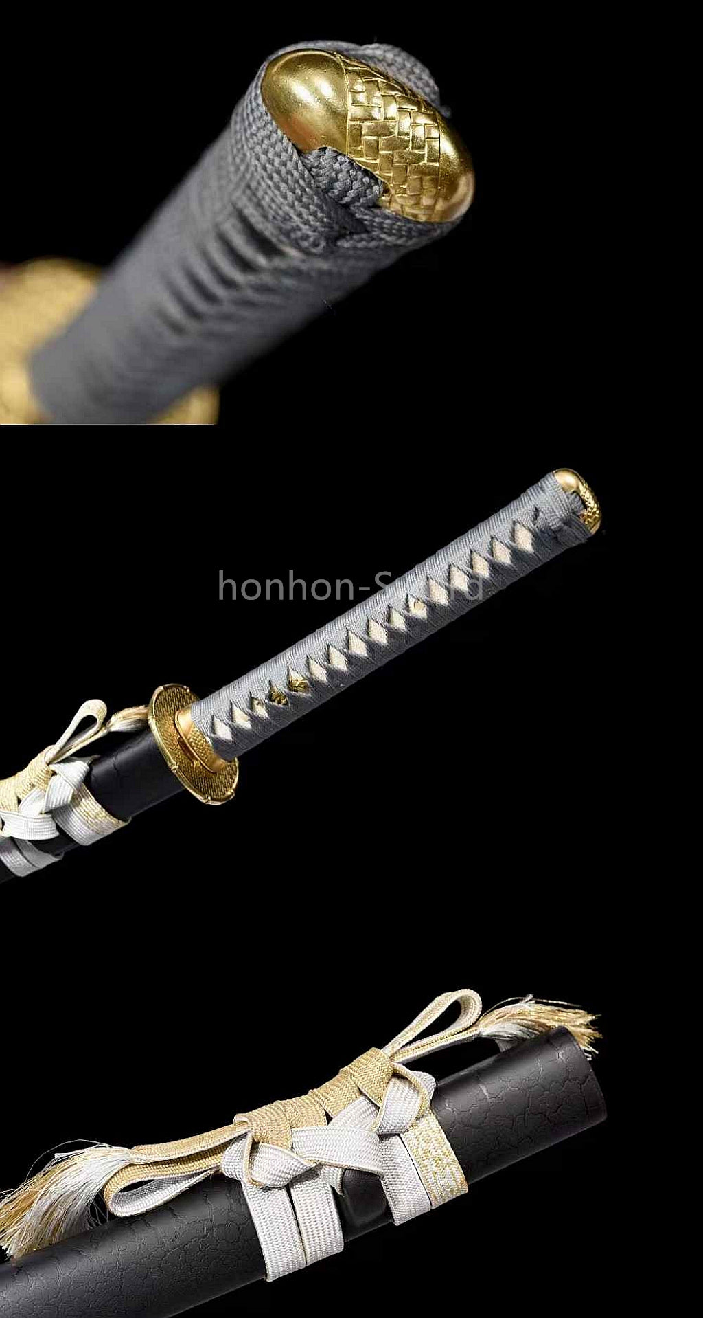 Japanisches Samurai-Schwert Katana aus schwarzem gefaltetem Stahl, Full Tang, handgefertigt, scharfe Klinge, schwarz