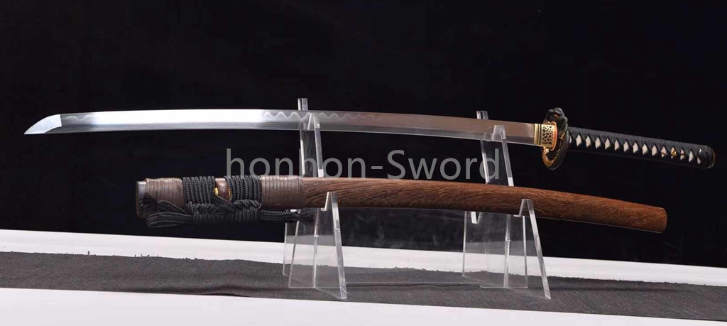 Japanisches Samurai-Schwert Katana aus schwarzem gefaltetem Stahl, Full Tang, handgefertigt, scharfe Klinge, schwarz