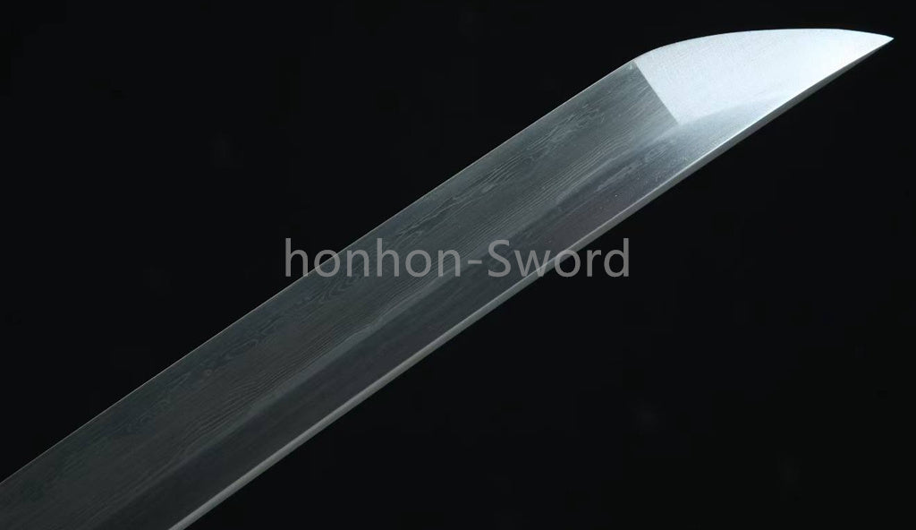 Japanisches Samurai-Schwert Katana aus schwarzem gefaltetem Stahl, Full Tang, handgefertigt, scharfe Klinge, schwarz