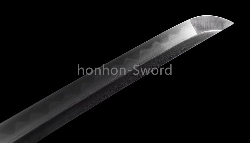 Japanisches Samurai-Schwert Katana aus schwarzem gefaltetem Stahl, Full Tang, handgefertigt, scharfe Klinge, schwarz