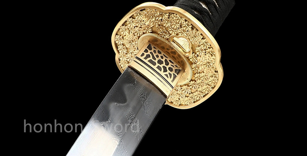 Japanisches Samurai-Schwert Katana aus schwarzem gefaltetem Stahl, Full Tang, handgefertigt, scharfe Klinge, schwarz