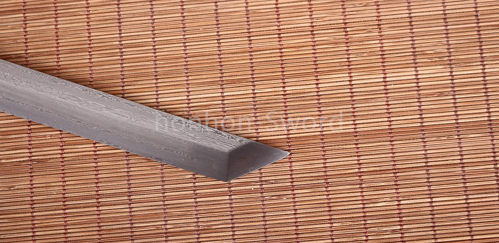 Handgeschmiedetes japanisches Samurai-Schwert Katana aus Damaszener-Faltstahl, scharf, ganz in Schwarz