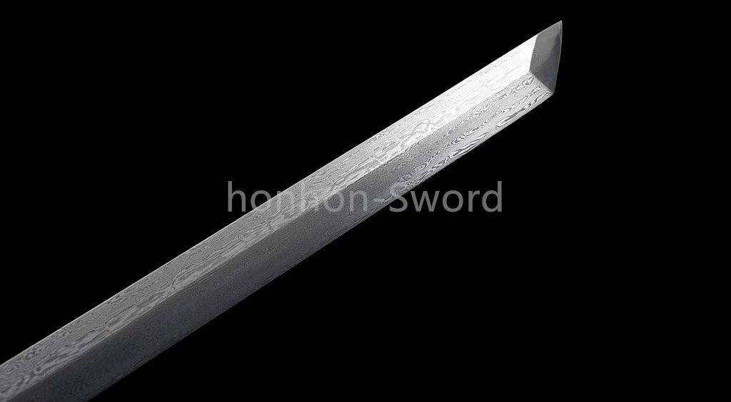 Japanisches Samurai-Schwert Katana aus schwarzem gefaltetem Stahl, Full Tang, handgefertigt, scharfe Klinge, schwarz