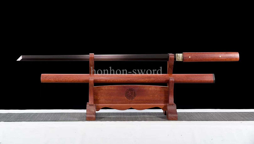 Épée de samouraï japonaise en acier plié noir, katana, lame tranchante faite à la main, noire