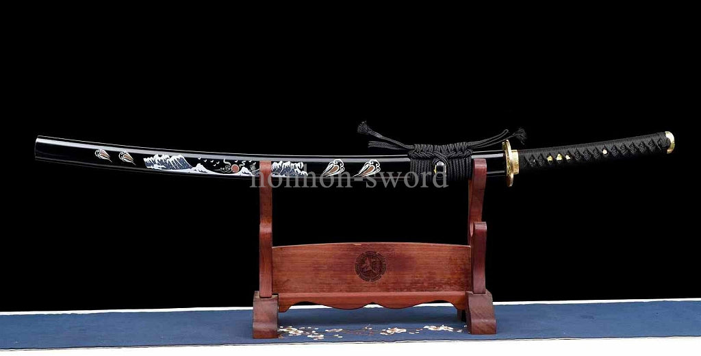 Katana à lame bleue en acier à haute teneur en carbone 1095, épée de samouraï japonais, épée complète noire 