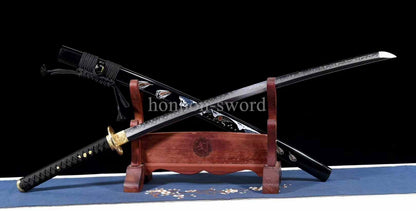 Katana à lame bleue en acier à haute teneur en carbone 1095, épée de samouraï japonais, épée complète noire 