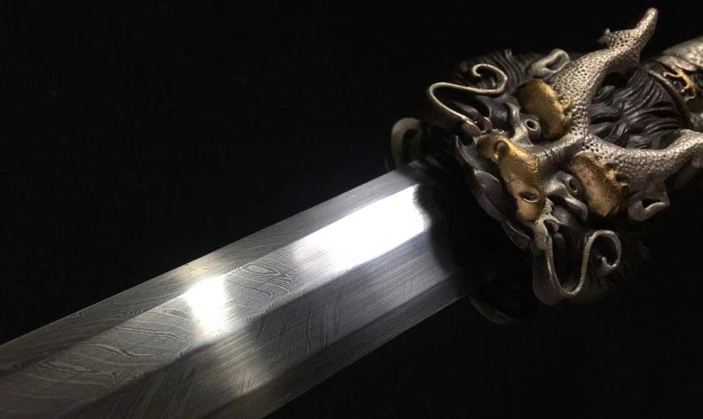 Japanisches Samurai-Schwert Katana aus schwarzem gefaltetem Stahl, Full Tang, handgefertigt, scharfe Klinge, schwarz 
