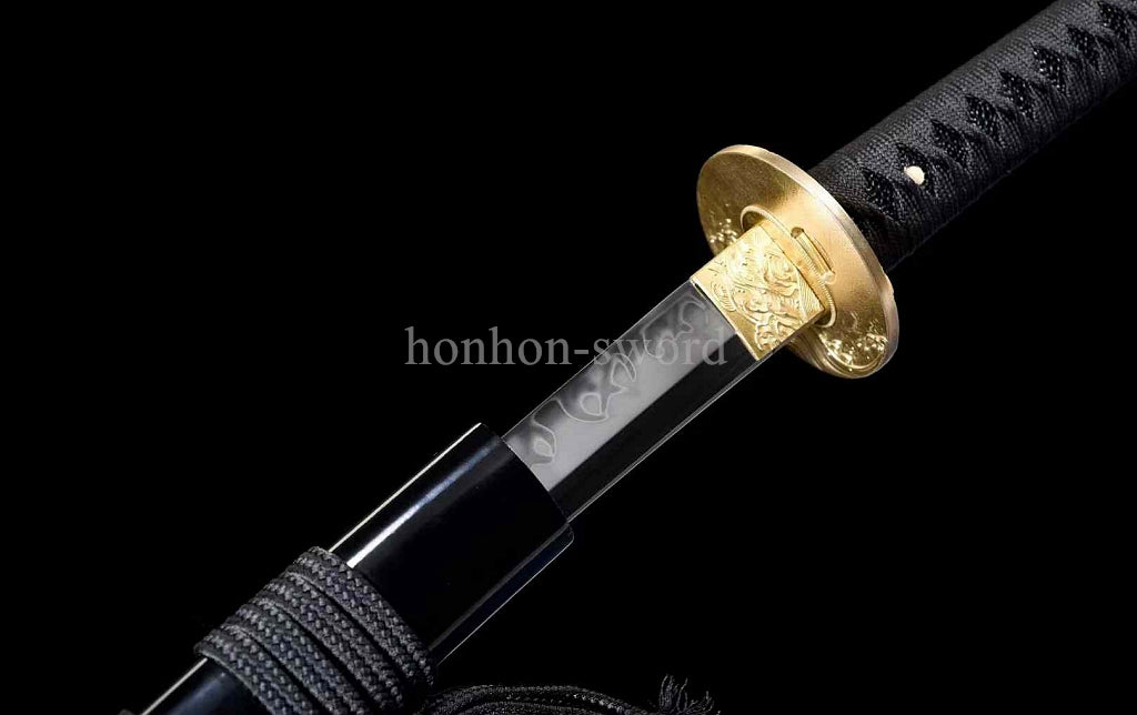 Katana à lame bleue en acier à haute teneur en carbone 1095, épée de samouraï japonais, épée complète noire 