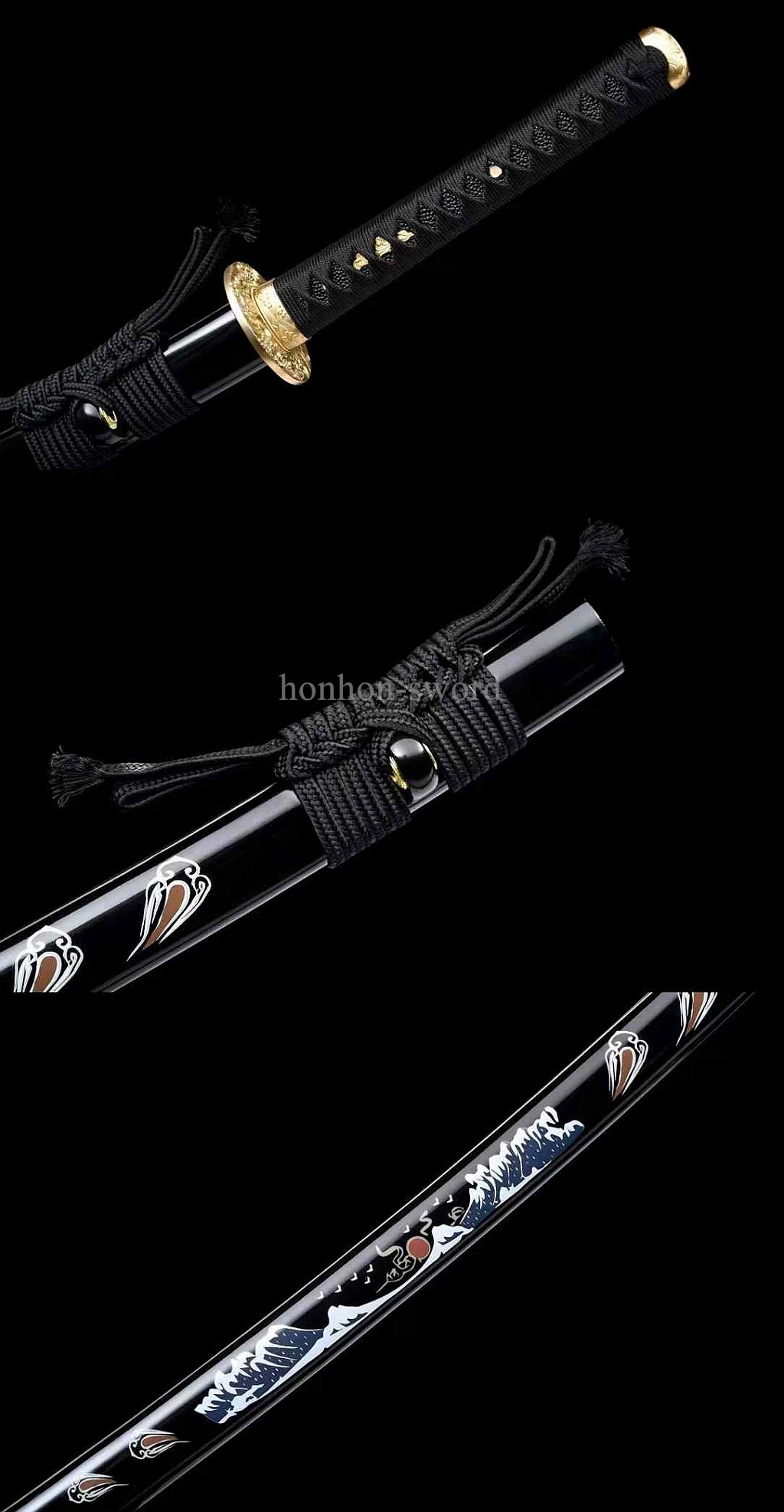 Katana à lame bleue en acier à haute teneur en carbone 1095, épée de samouraï japonais, épée complète noire 