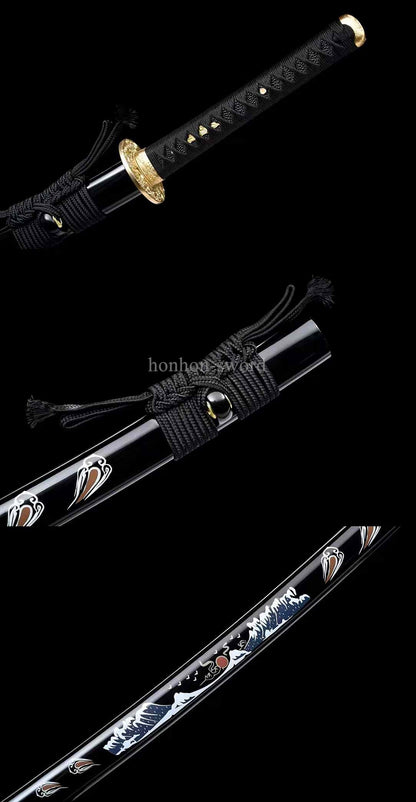 Katana à lame bleue en acier à haute teneur en carbone 1095, épée de samouraï japonais, épée complète noire 