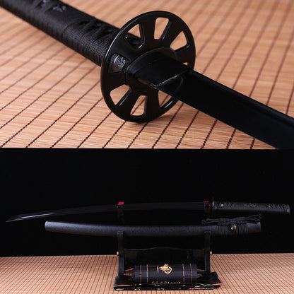 Black Folded Steel Japanese Samurai Sword katana Full Tang Handmade Sharp Blade Black