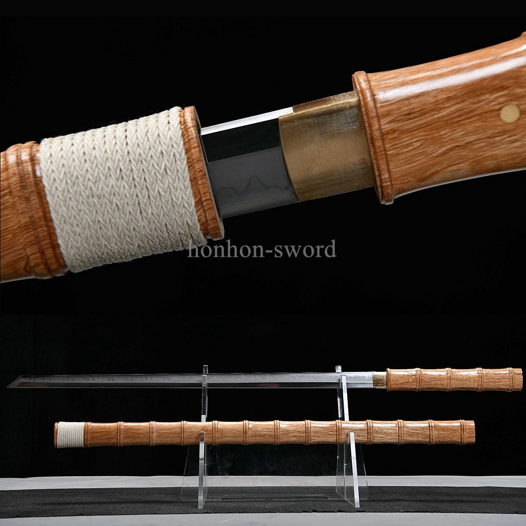 1095 Kohlenstoffstahl Katana Blaue Klinge Japanisches Samurai-Schwert Full Tang Schwarz 