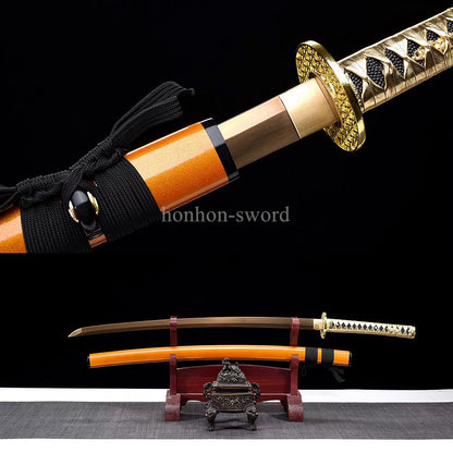 Katana en acier à haute teneur en manganèse, épée de samouraï japonais, prête pour la bataille, Saya blanche dorée 