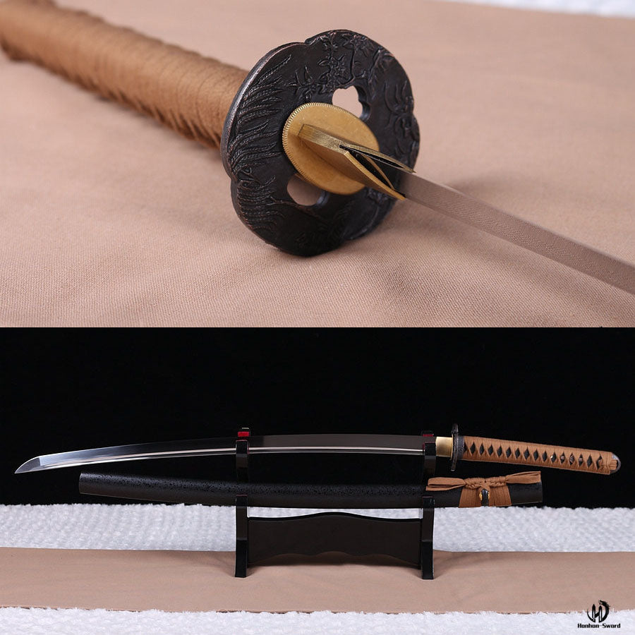 1095 Kohlenstoffstahl Katana Japanisches Samurai-Schwert Full Tang Braun 