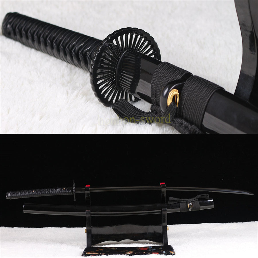 Functional 9260 Spring Steel Katana Black Blade Japanese Samurai Sword Sharp for Battle