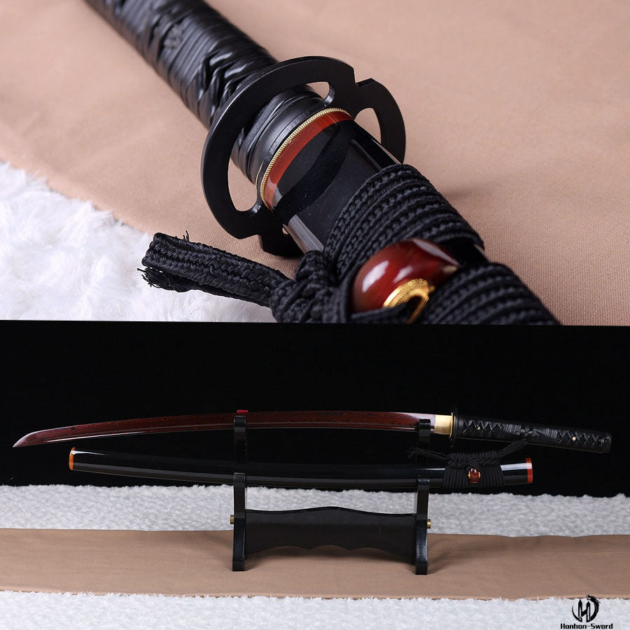 Épée de samouraï japonaise en acier plié noir, katana, lame tranchante faite à la main, noire 