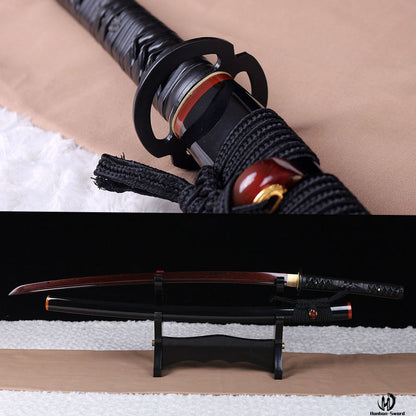 Épée de samouraï japonaise en acier plié noir, katana, lame tranchante faite à la main, noire 