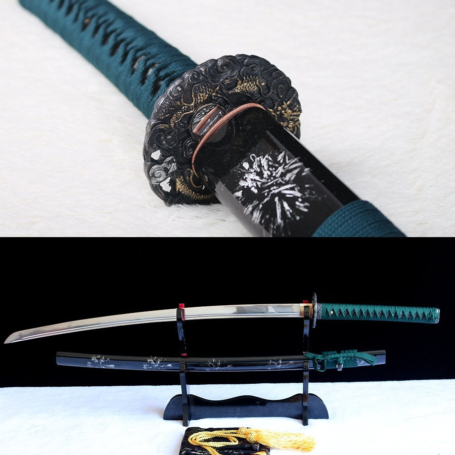 Katana à lame bleue en acier à haute teneur en carbone 1095, épée de samouraï japonais, épée complète noire 