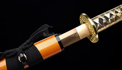 Katana en acier à haute teneur en manganèse, épée de samouraï japonais, prête pour la bataille, Saya blanche dorée 