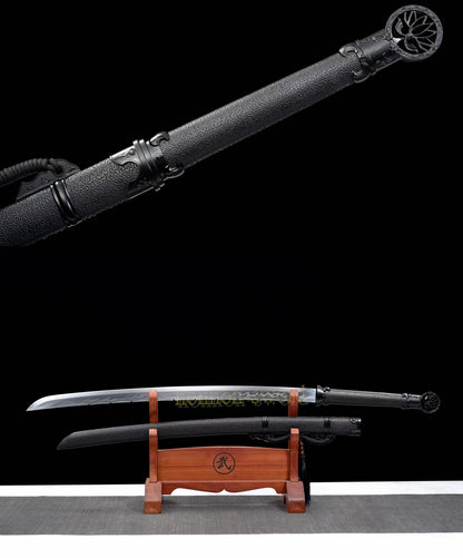 1095 High Carbon Steel Tang Dao 唐刀 Traditional Chinese Dao Sword Full Tang Sword Black PU Sheath