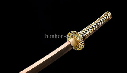 Katana en acier à haute teneur en manganèse, épée de samouraï japonais, prête pour la bataille, Saya blanche dorée 