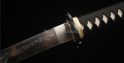 1095 Kohlenstoffstahl Katana Blaue Klinge Japanisches Samurai-Schwert Full Tang Schwarz 