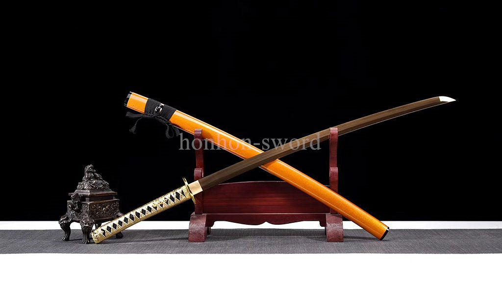 Katana en acier à haute teneur en manganèse, épée de samouraï japonais, prête pour la bataille, Saya blanche dorée 