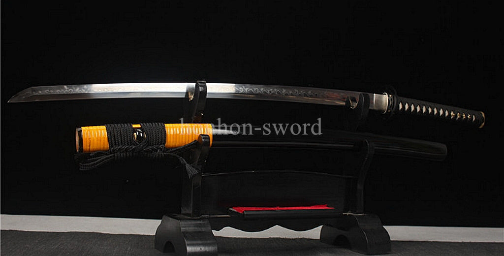 1095 Kohlenstoffstahl Katana Blaue Klinge Japanisches Samurai-Schwert Full Tang Schwarz 