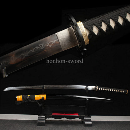 1095 Kohlenstoffstahl Katana Blaue Klinge Japanisches Samurai-Schwert Full Tang Schwarz 