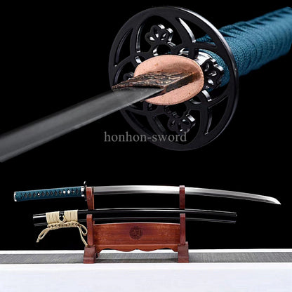 9260 Spring Steel Real Japanese Katana SHINOGI ZUKURI Samurai Sword Sharp Black.