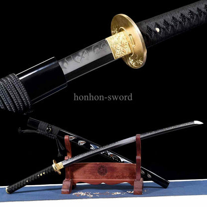 Katana à lame bleue en acier à haute teneur en carbone 1095, épée de samouraï japonais, épée complète noire 